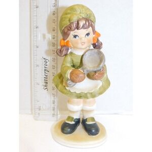 Vintage Inarco Figurine E4698 Girl Cooking Green Dress 6"